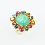 Michael Baksa 14k Emerald and Mulit-Colored Tourmaline Ring - Aatlo Jewelry Gallery