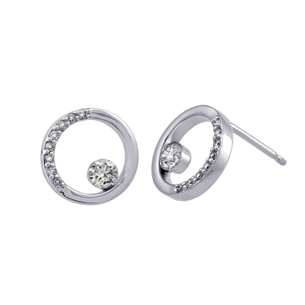 14K White Gold Petite Circle Diamond Earrings