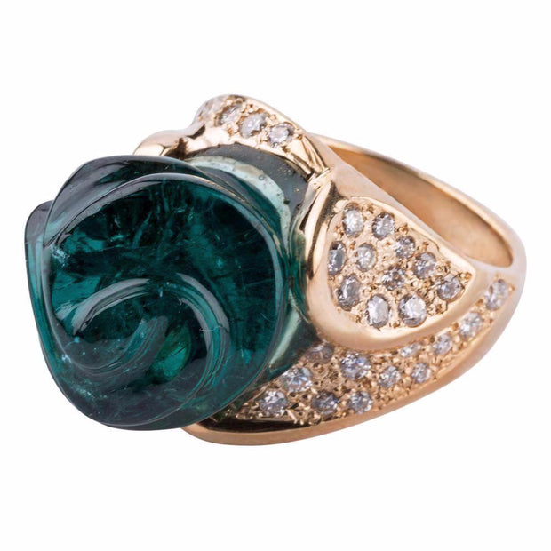 Gordon Aatlo Legacy Collection 18k Indicolite Rococo Cut Tourmaline & Diamond Ring - Aatlo Jewelry Gallery