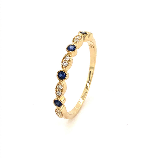 14k Blue Sapphire And Diamond Engraved Band - Aatlo Jewelry Gallery