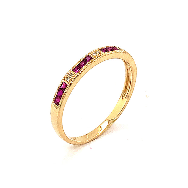 14k Princess Cut Ruby and Diamond Ring