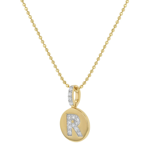 Initial R -Designer 14K Gold and Diamond Initial Pendant