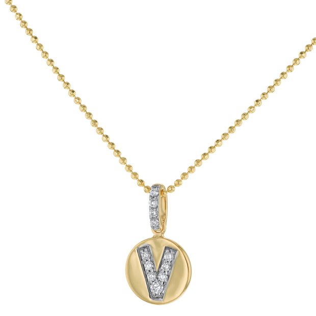 Initial V -Designer 14K Gold and Diamond Initial Pendant