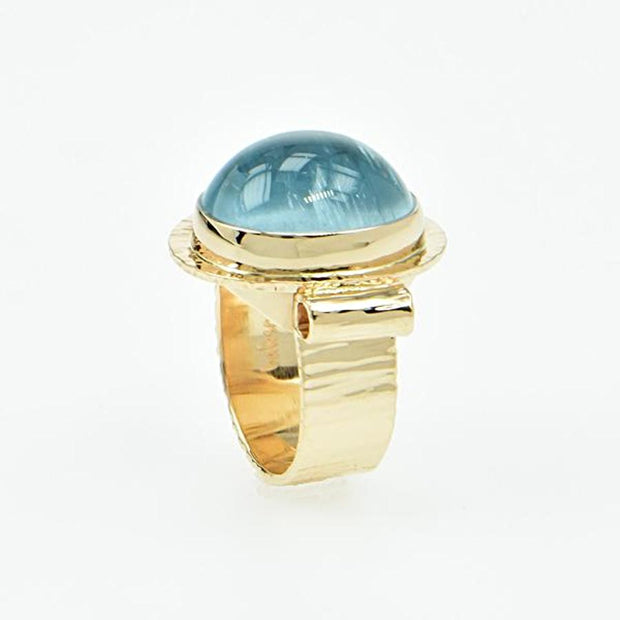 Michael Baksa Large Sky Blue Aquamarine Cabochon 14K Gold Ring - Aatlo Jewelry Gallery