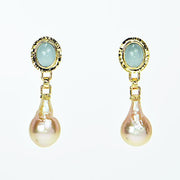 Michael Baksa 14k Yellow Gold Aquamarine and Baroque Pearl Earrings - Aatlo Jewelry Gallery