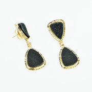 Michael Baksa 14k Yellow Gold Black Druzy and Black Jade Earrings - Aatlo Jewelry Gallery