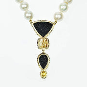 Michael Baksa 14k Yellow Gold Black Druzy And Rutilated Quartz With Yellow Beryl Pearl Necklace - Aatlo Jewelry Gallery