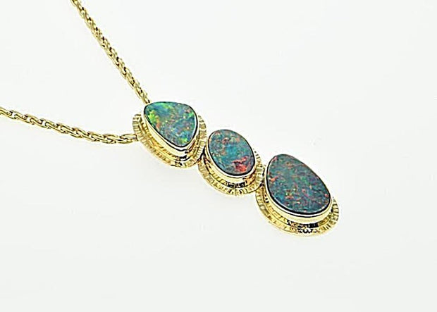 Michael Baksa 14K Gold Gem Grade Black Opal Doublet Pendant - Aatlo Jewelry Gallery