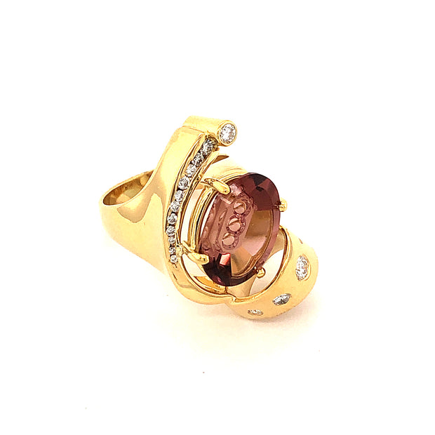 Aatlo/Anderson Blossom Pink Tourmaline and Diamond RIng