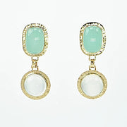 Michael Baksa 14k Yellow Gold Blue Green Chalcedony and Cats-Eye Moonstone Drop Earrings - Aatlo Jewelry Gallery