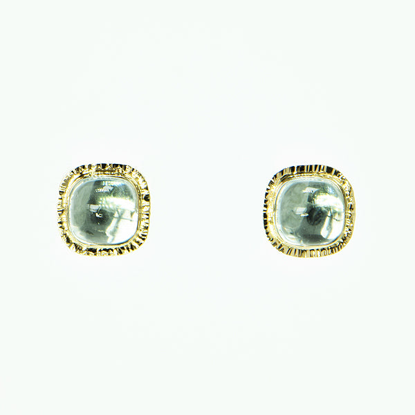 Michael Baksa 14k Natural Blue Topaz Cushion Cabochon Earrings