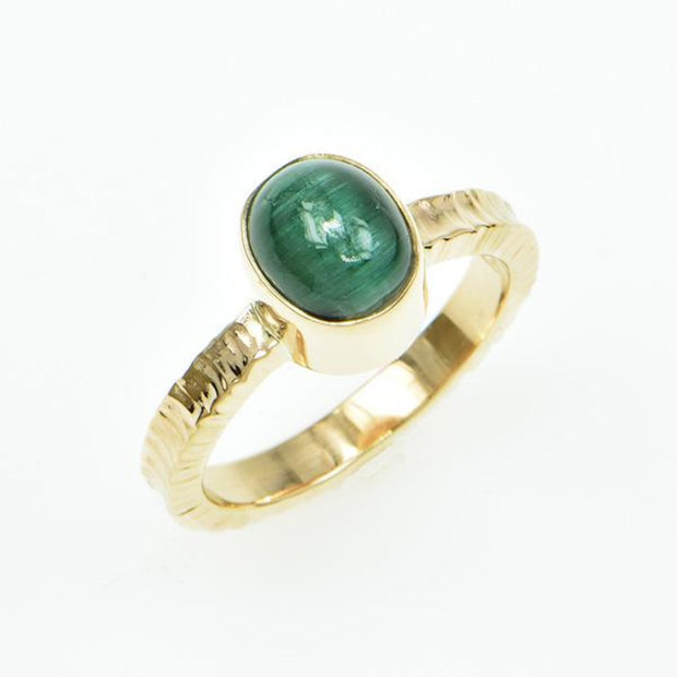 Michael Baksa 14K Gold Green Cats Eye Tourmaline Ring - Aatlo Jewelry Gallery