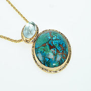 Michael Baksa 14K Gold Chrysocolla and Blue Topaz Pendant - Aatlo Jewelry Gallery