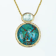 Michael Baksa 14K Gold Chrysocolla and Blue Topaz Pendant - Aatlo Jewelry Gallery