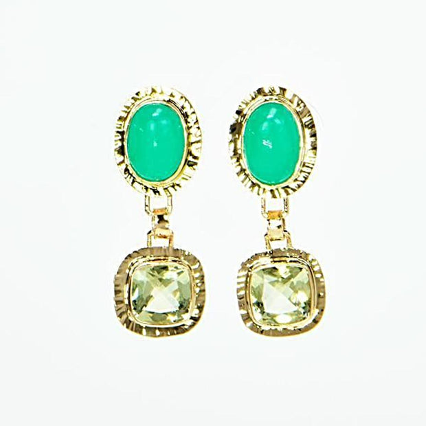 Michael Baksa 14k Yellow Gold Green Chrysoprase and Yellow Beryl Drop Earrings - Aatlo Jewelry Gallery