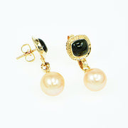 Michael Baksa 14k Gold Green Tourmaline and Pearl Drop Earrings