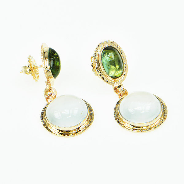 Michael Baksa Green Tourmaline and White Topaz 14K Yellow Gold Earrings