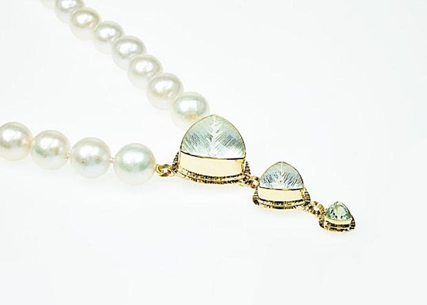 Michael Baksa 14K Gold Ice Blue Aquamarine And Freshwater Pearl Necklace - Aatlo Jewelry Gallery