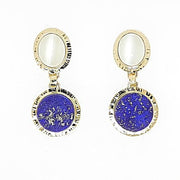 Michael Baksa 14K Gold Lapis and Cats Eye Moonstone Drop Earrings - Aatlo Jewelry Gallery