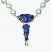 Michael Baksa 14k Yellow Gold Blue Lapis and Blue Grey South Sea Pearl Necklace - Aatlo Jewelry Gallery