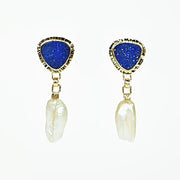 Michael Baksa 14K Gold Lapis and Keshi Pearl Drop Earrings - Aatlo Jewelry Gallery