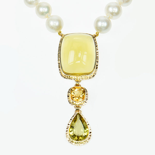Michael Baksa 14k Yellow Gold Lemon and Honey Citrine Fresh Water Pearl Necklace - Aatlo Jewelry Gallery