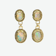 Michael Baksa Red Crystal and Semi-Black Opal 14K Gold Drop Earrings - Aatlo Jewelry Gallery