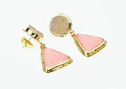 Michael Baksa Pink Peruvian Opal and Grey Druzy 14K Gold Drop Earrings - Aatlo Jewelry Gallery