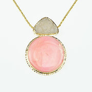 Michael Baksa Rare Pink Peruvian Opal and Grey Druzy 14K Gold Pendant - Aatlo Jewelry Gallery