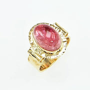Michael Baksa 14K Gold Bright Pink Tourmaline Cabochon Ring - Aatlo Jewelry Gallery