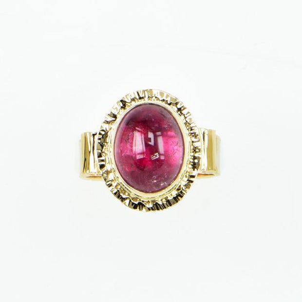 Michael Baksa 14K Gold Candy Red Tourmaline Cabochon Ring - Aatlo Jewelry Gallery
