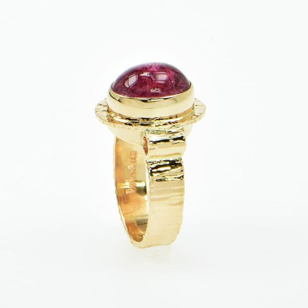 Michael Baksa 14K Gold Candy Red Tourmaline Cabochon Ring - Aatlo Jewelry Gallery