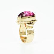 Michael Baksa 14K Gold Large Pink Tourmaline Cabochon Ring
