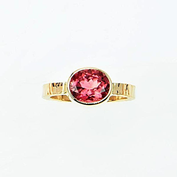 Michael Baksa 14k Yellow Gold Bright Pink Tourmaline Bezel Set Ring - Aatlo Jewelry Gallery