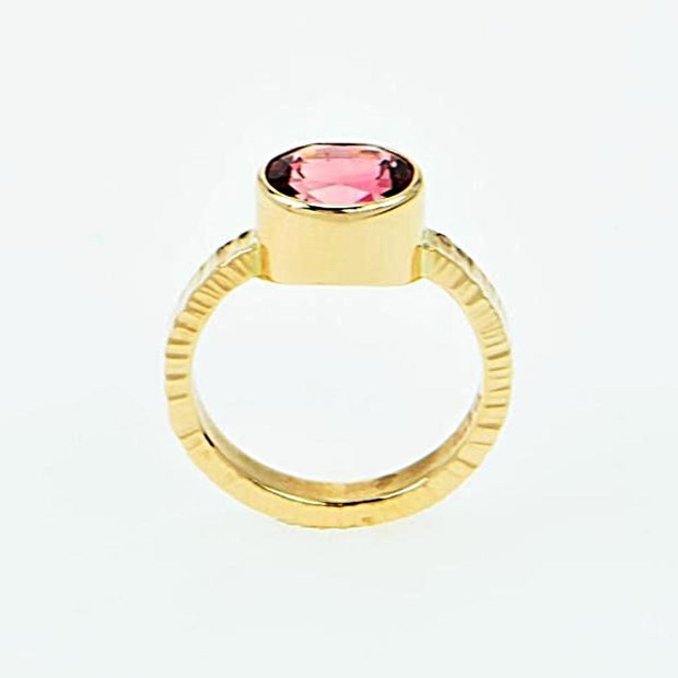 Michael Baksa 14k Yellow Gold Bright Pink Tourmaline Bezel Set Ring - Aatlo Jewelry Gallery