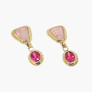 Michael Baksa 14k Yellow Gold Bright Red Crystal Opal and Rubellite Drop Earrings - Aatlo Jewelry Gallery
