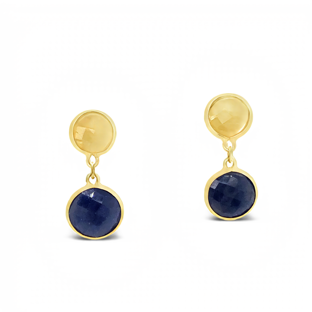 18k Gold Faceted Yellow and Blue Sapphire Drop Earrings