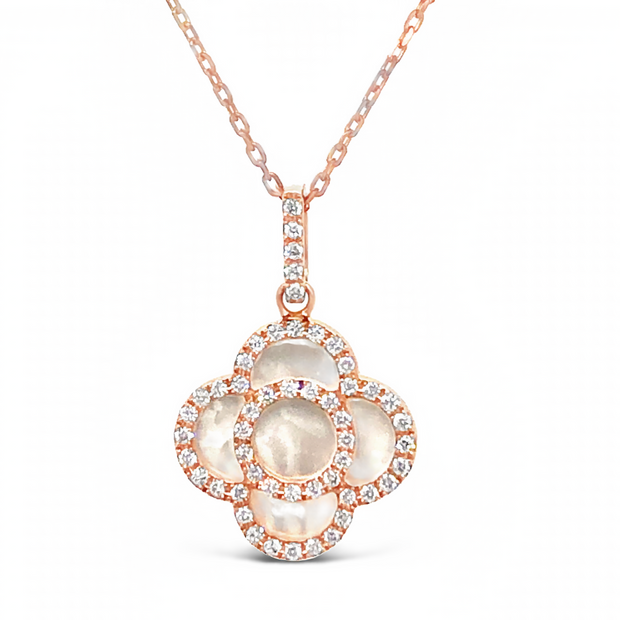 14k Rose Gold Mother of Pearl and Diamond Pendant and Chain  