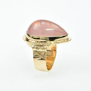 Michael Baksa Large Vibrant Rose Quartz Cabochon 14K Gold Ring - Aatlo Jewelry Gallery