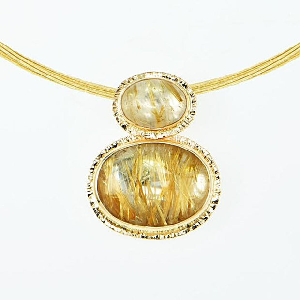 Michael Baksa Large Rutilated Quartz 14K Gold Pendant - Aatlo Jewelry Gallery