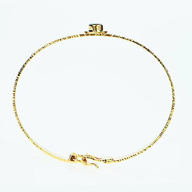 Michael Baksa 14k Yellow Gold Ceylon Blue Sapphire Forged Bangle Bracelet - Aatlo Jewelry Gallery