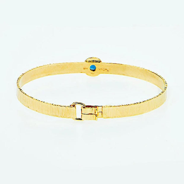 Michael Baksa 14k Yellow Gold Ceylon Blue Sapphire Forged Bangle Bracelet - Aatlo Jewelry Gallery