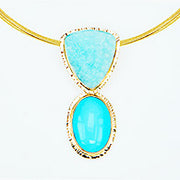 Michael Baksa 14K Gold Sleeping Beauty Turquoise and Hemimorphite Druzy Pendant - Aatlo Jewelry Gallery