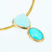 Michael Baksa 14K Gold Sleeping Beauty Turquoise and Hemimorphite Druzy Pendant - Aatlo Jewelry Gallery