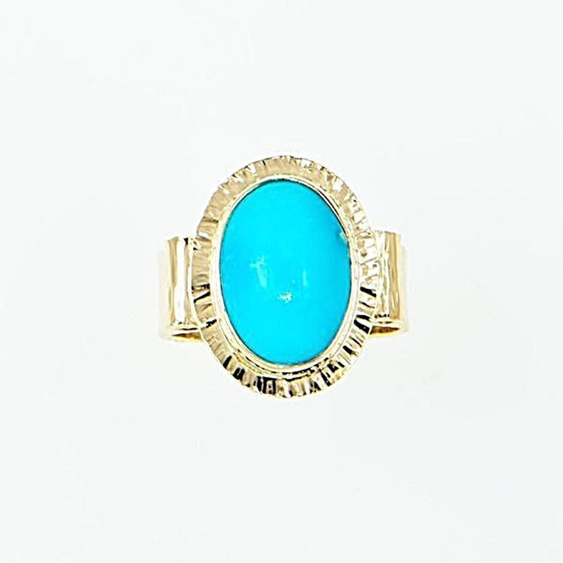 Michael Baksa 14K Gold Large Oval Sleeping Beauty Turquoise Ring - Aatlo Jewelry Gallery