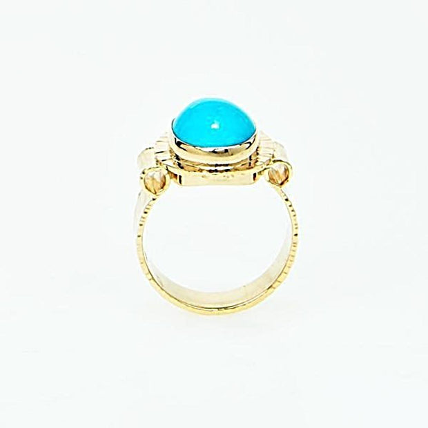 Michael Baksa 14K Gold Large Oval Sleeping Beauty Turquoise Ring - Aatlo Jewelry Gallery