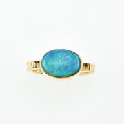 Michael Baksa Semi Black Opal with Green Blue Color Flashes, 14K Gold Ring - Aatlo Jewelry Gallery