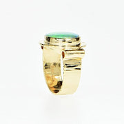Michael Baksa Semi Black Opal with Amazing Blue Green Swirls, 14K Gold Ring - Aatlo Jewelry Gallery