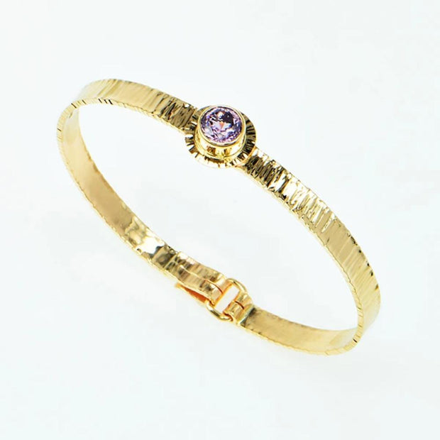 Michael Baksa 14k Yellow Gold Ceylon Lavender Spinel  Forged Bangle Bracelet - Aatlo Jewelry Gallery