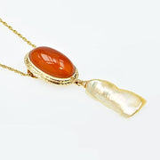 Michael Baksa Tomato Red Chalcedony and Freshwater Pearl 14K Gold Pendant - Aatlo Jewelry Gallery